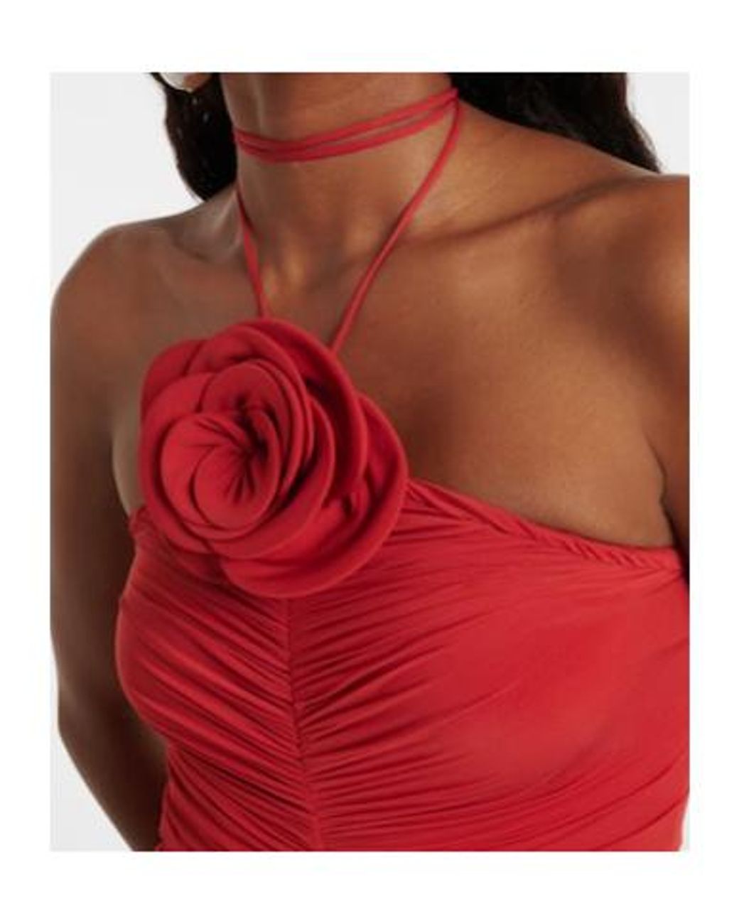 Magda Butrym Red Floral-Applique Ruched Jersey Midi Dress