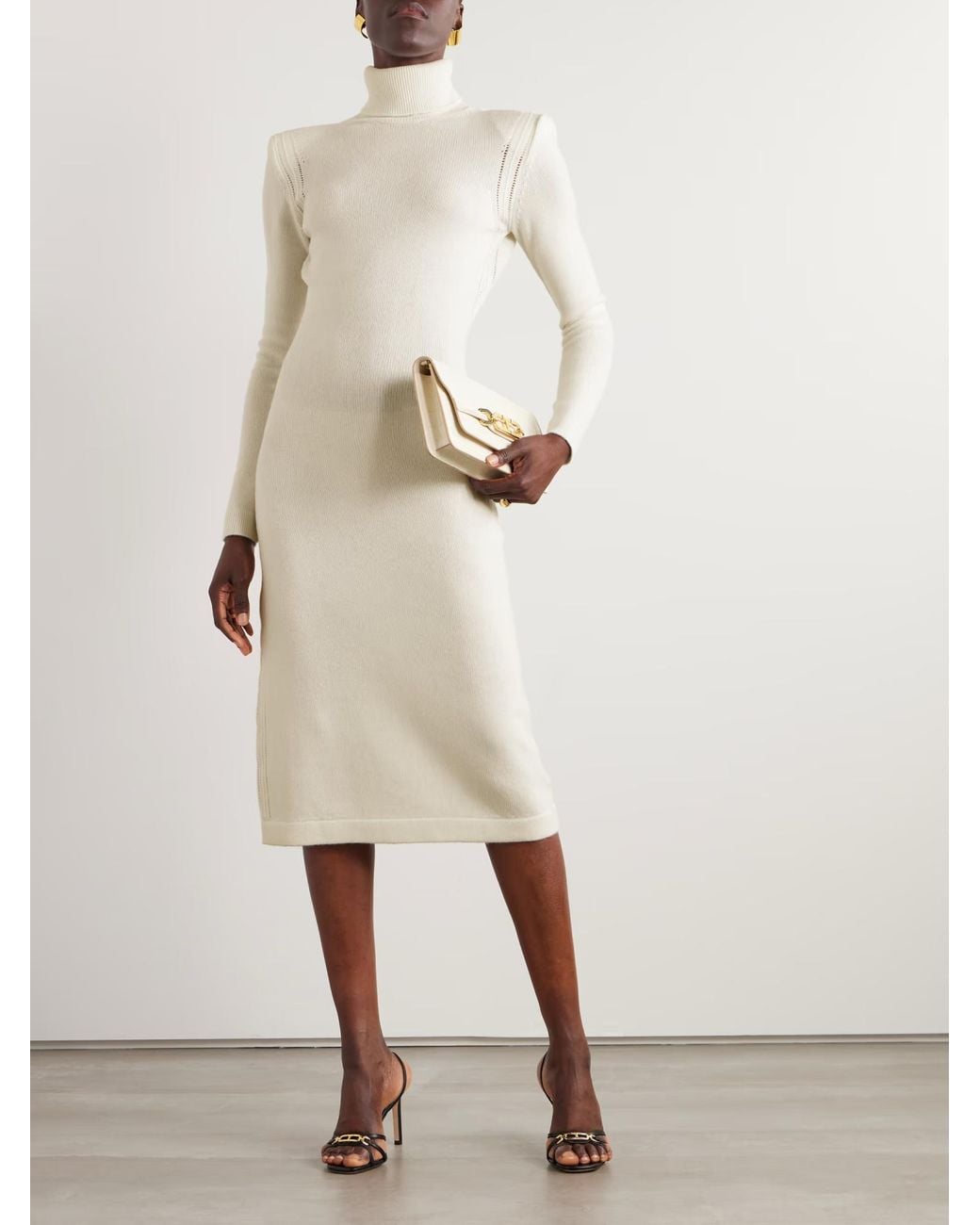 Tom Ford White Hollowed-Out Cashmere Turtleneck Dress