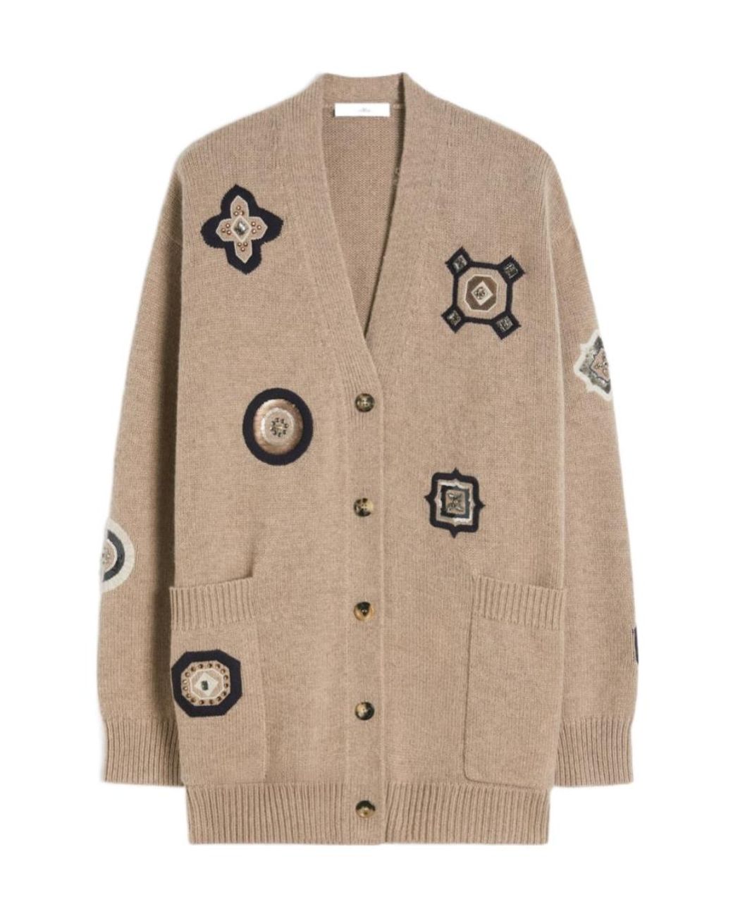 Max Mara Natural Wool-Cashmere Patch Cardigan