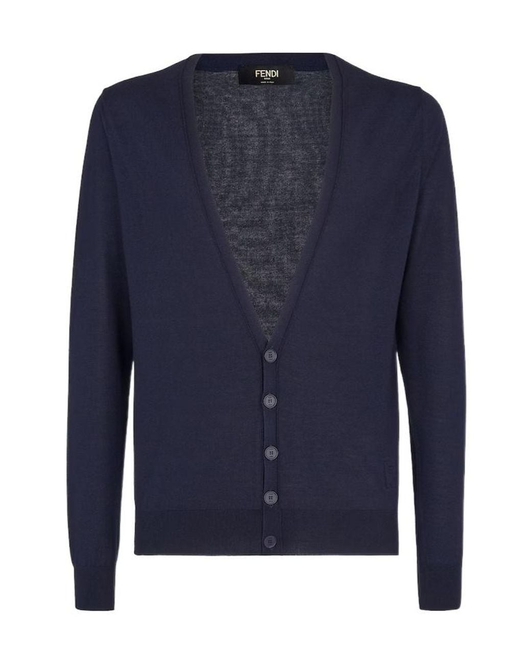 Fendi Blue Ff Embossed V-Neck Buttoned Cardigan for men