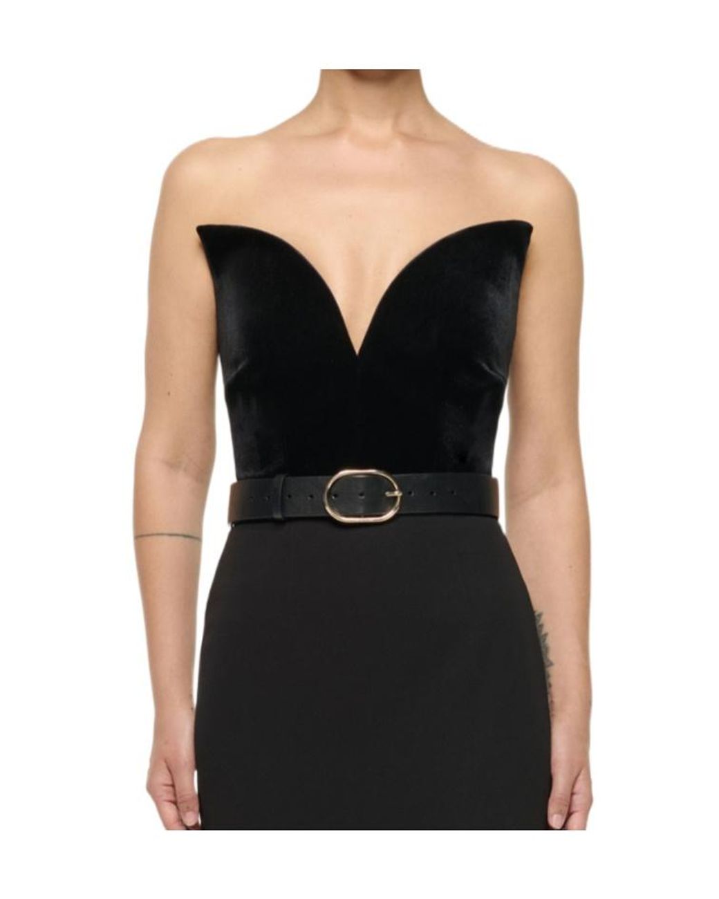 Roland Mouret Black Structured Plunge Velvet Top