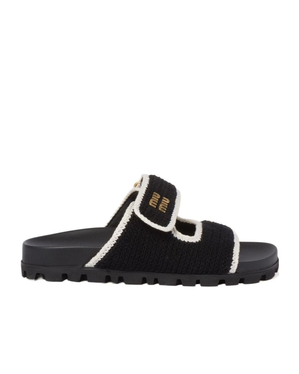 Miu Miu Black Logo-Lettering Slip-On Sandals