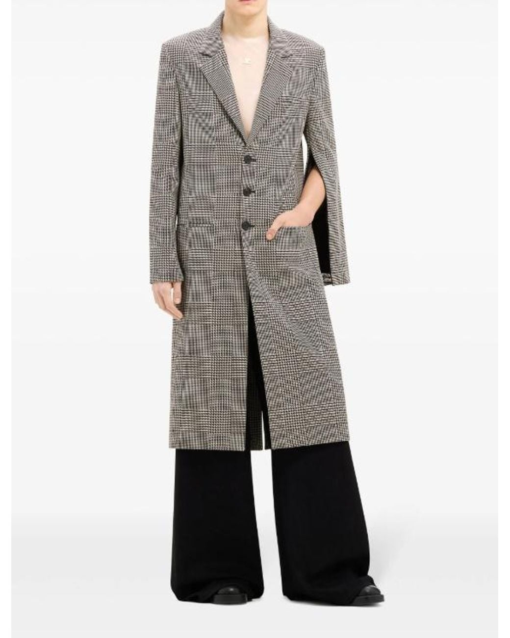 Courreges Gray Prince Of Wales-Pattern Single-Breasted Coat for men