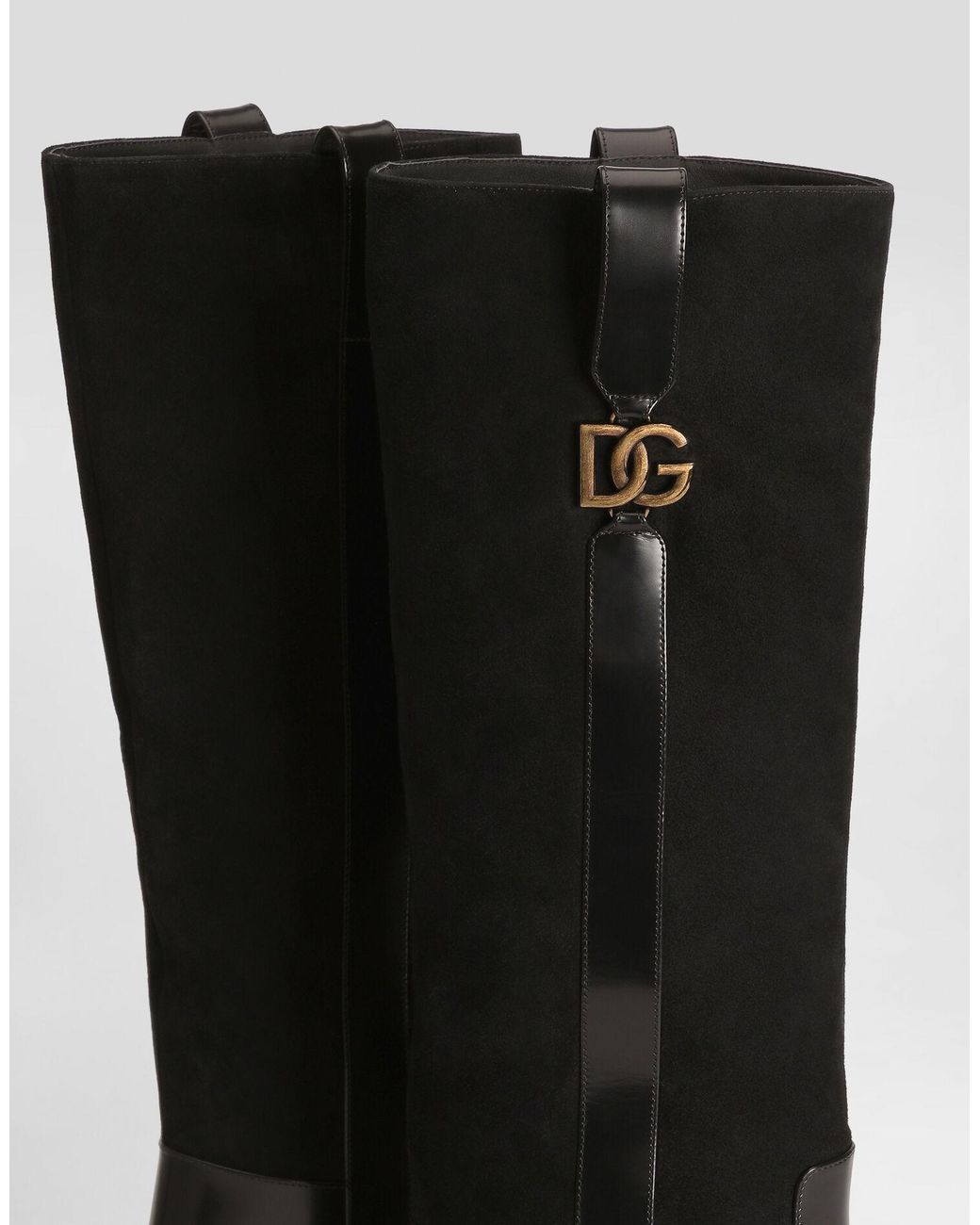 Dolce & Gabbana Black Logo Plaque Riding Boots