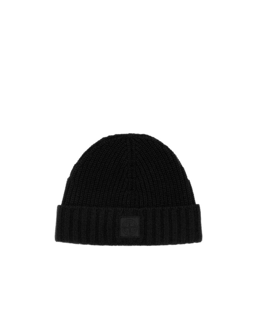 Stone Island Black Logo Patch Beanie for men