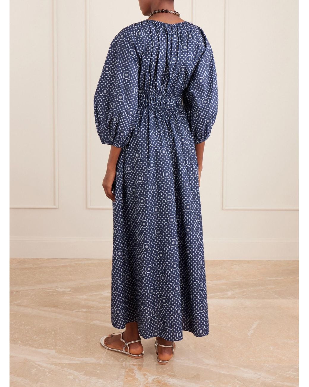 Matteau Blue Printed Organic Cotton Midi Dress