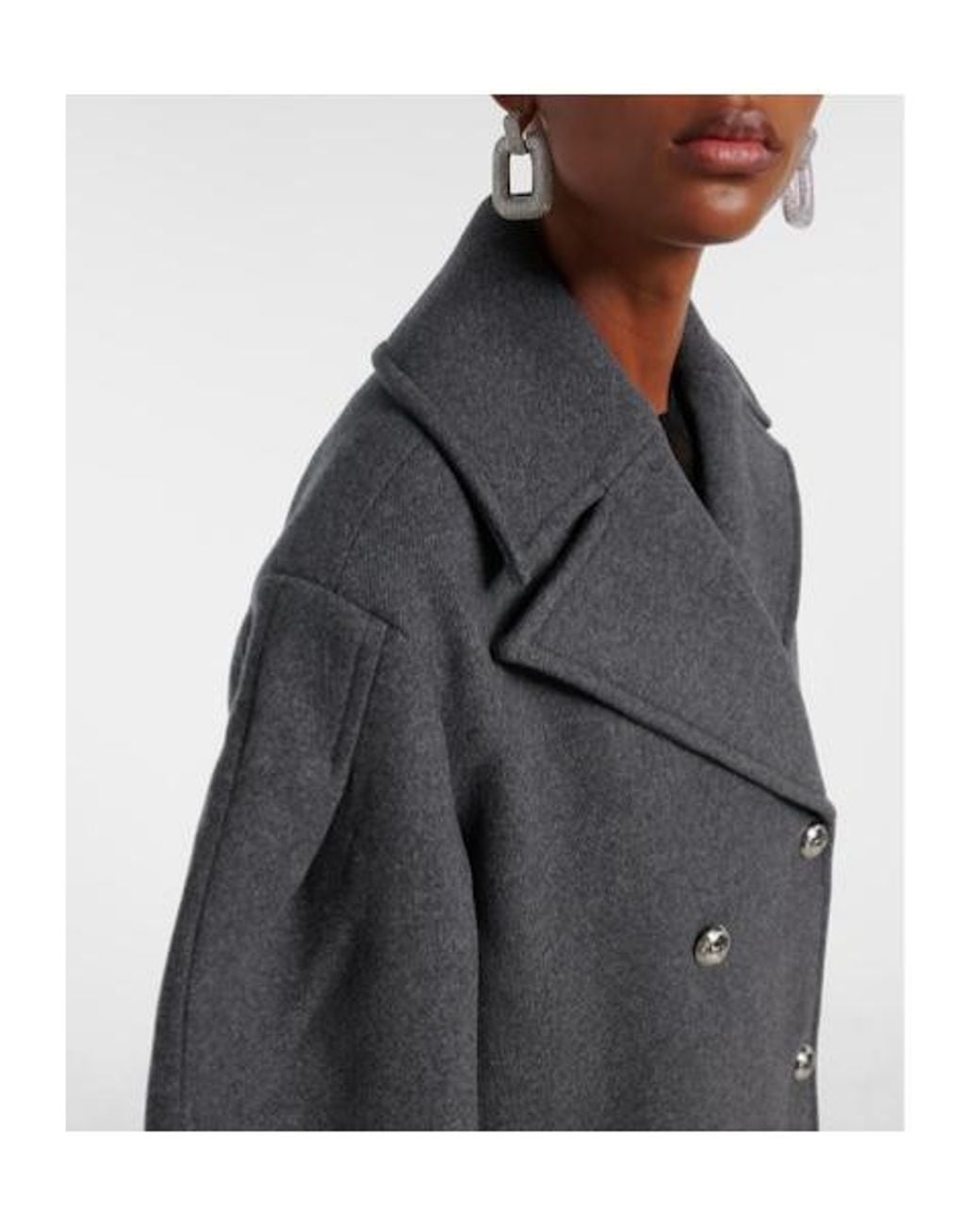 Ganni Gray Oversized Wool-Blend Peacoat
