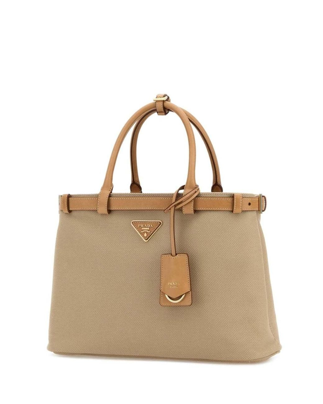 Prada Natural Logo-Plaque Medium Top Handle Bag