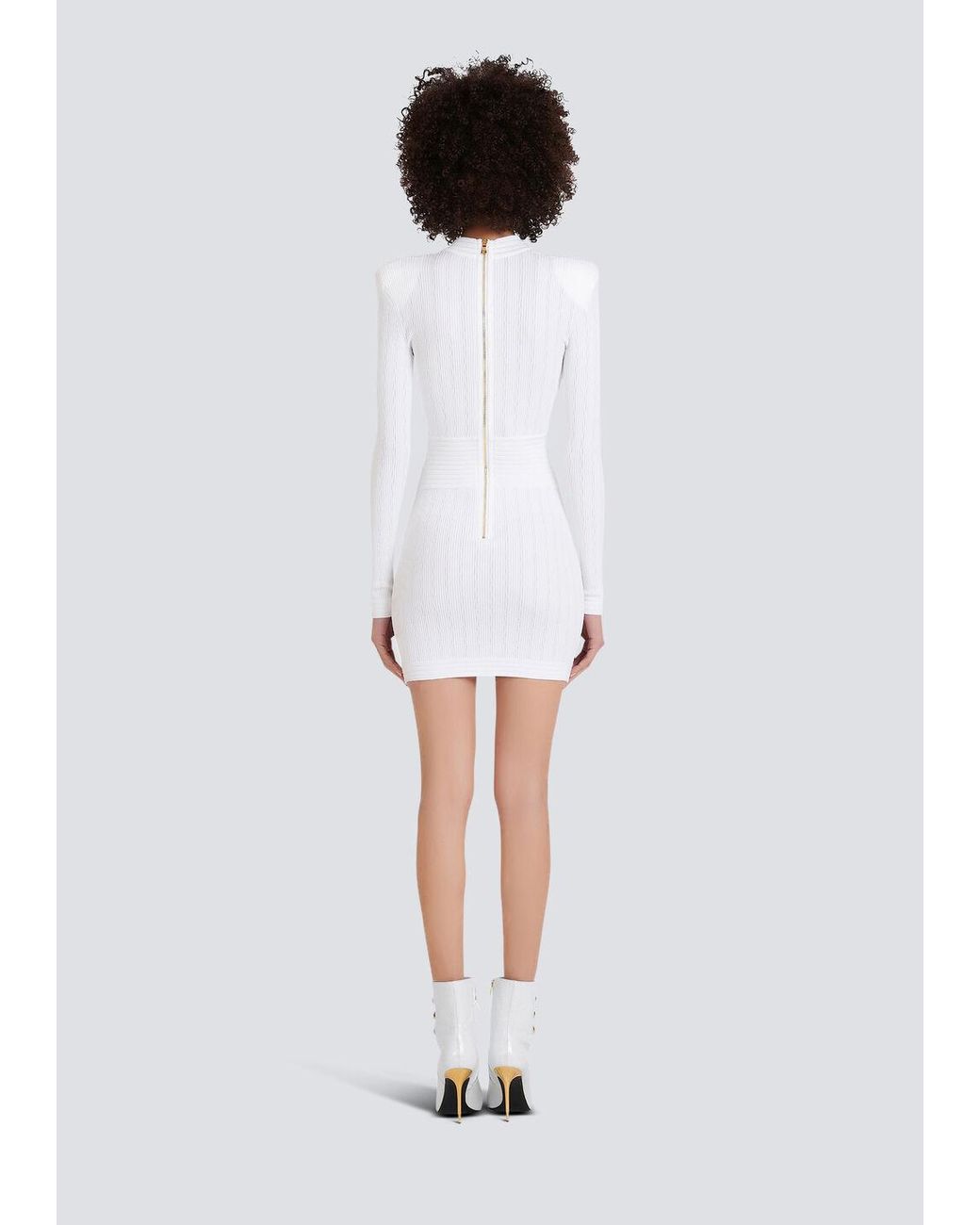Balmain White Short Knitted Dress With Buttons