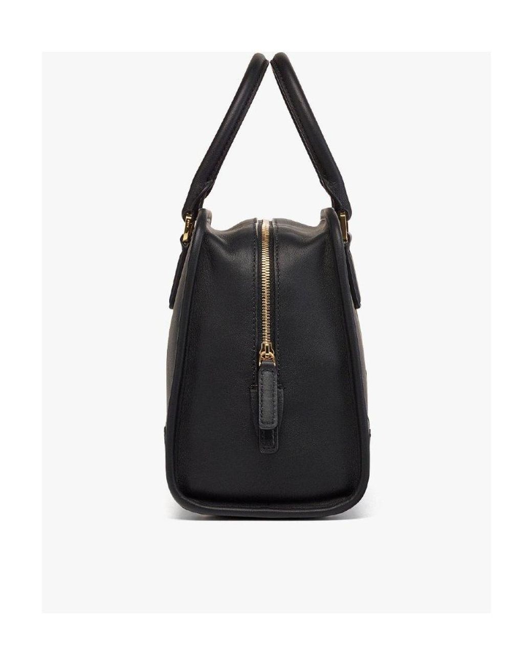 MCM Black Medium Logo Embossed Aren Boston Bag