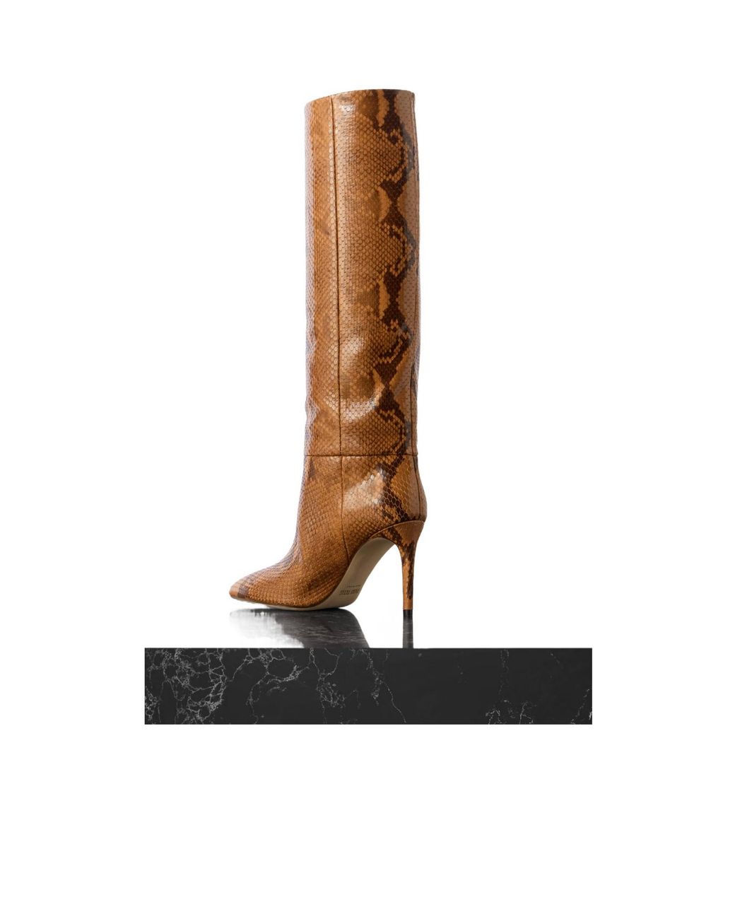 Paris Texas Brown Stiletto Snake-Effect Leather Knee Boots