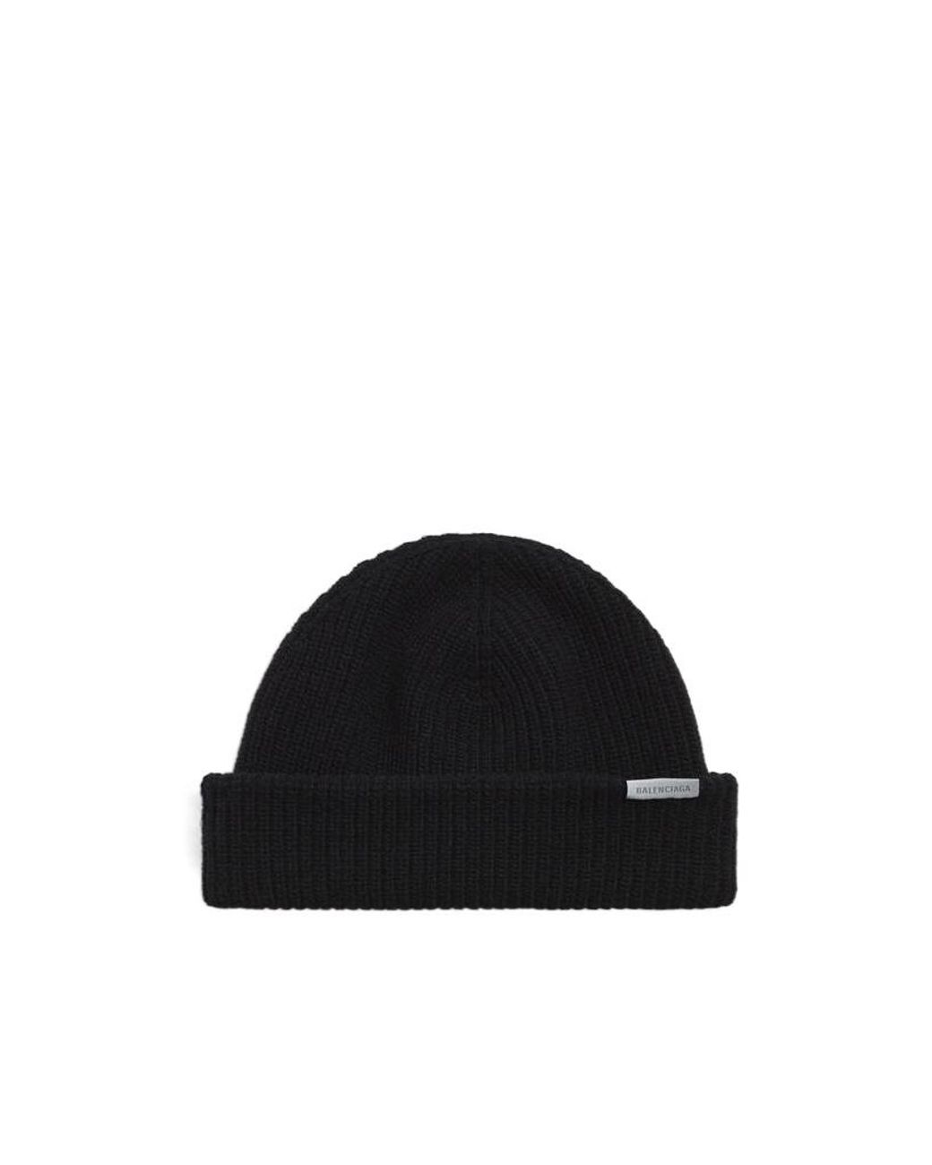 Balenciaga Black Logo Tag Knitted Beanie for men