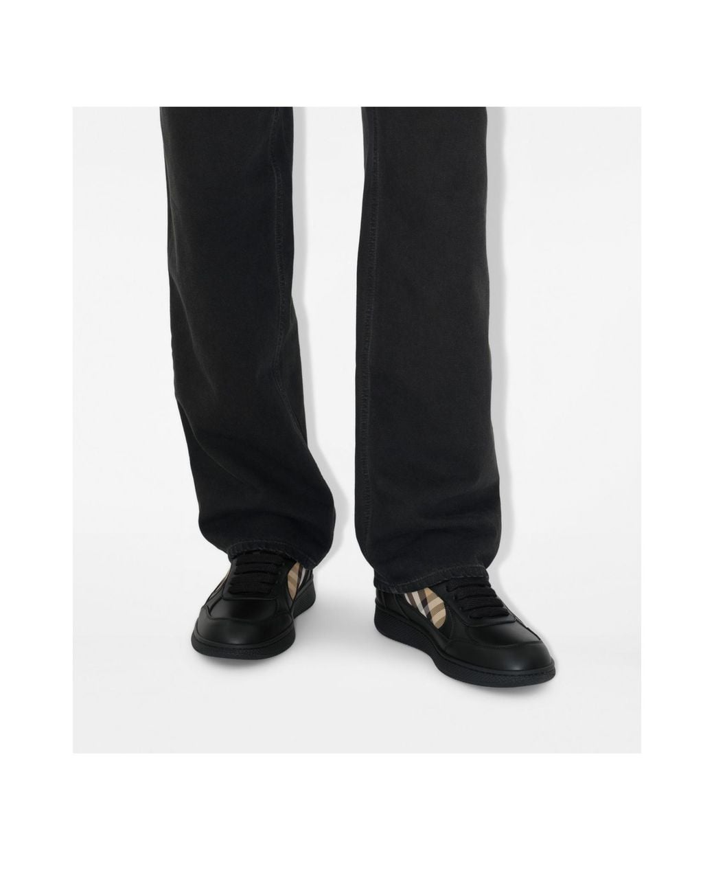 Burberry Black Apos;S Terrace Leather And Check Low-Top Sneakers for men