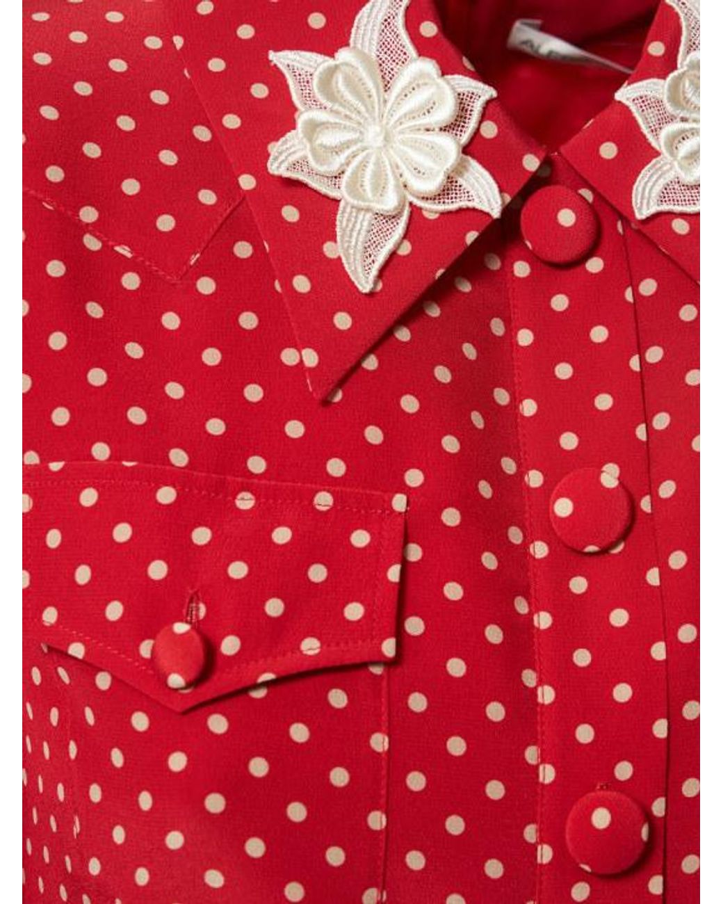Alessandra Rich Red Polka Dot Silk Georgette Mini Dress