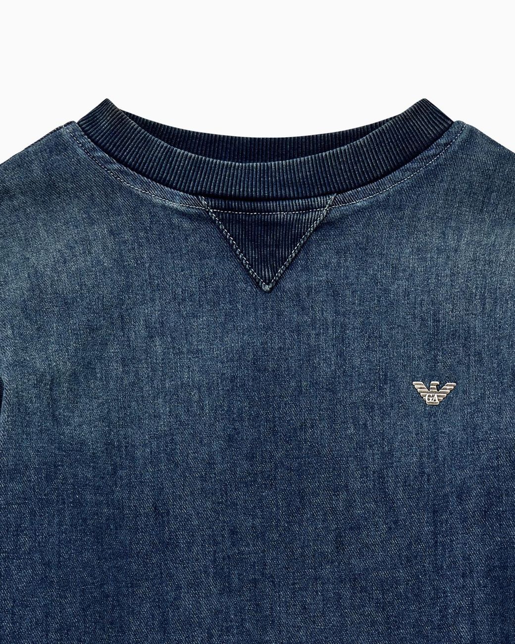 Emporio Armani Blue Logo Plaque Denim Sweatshirt for men