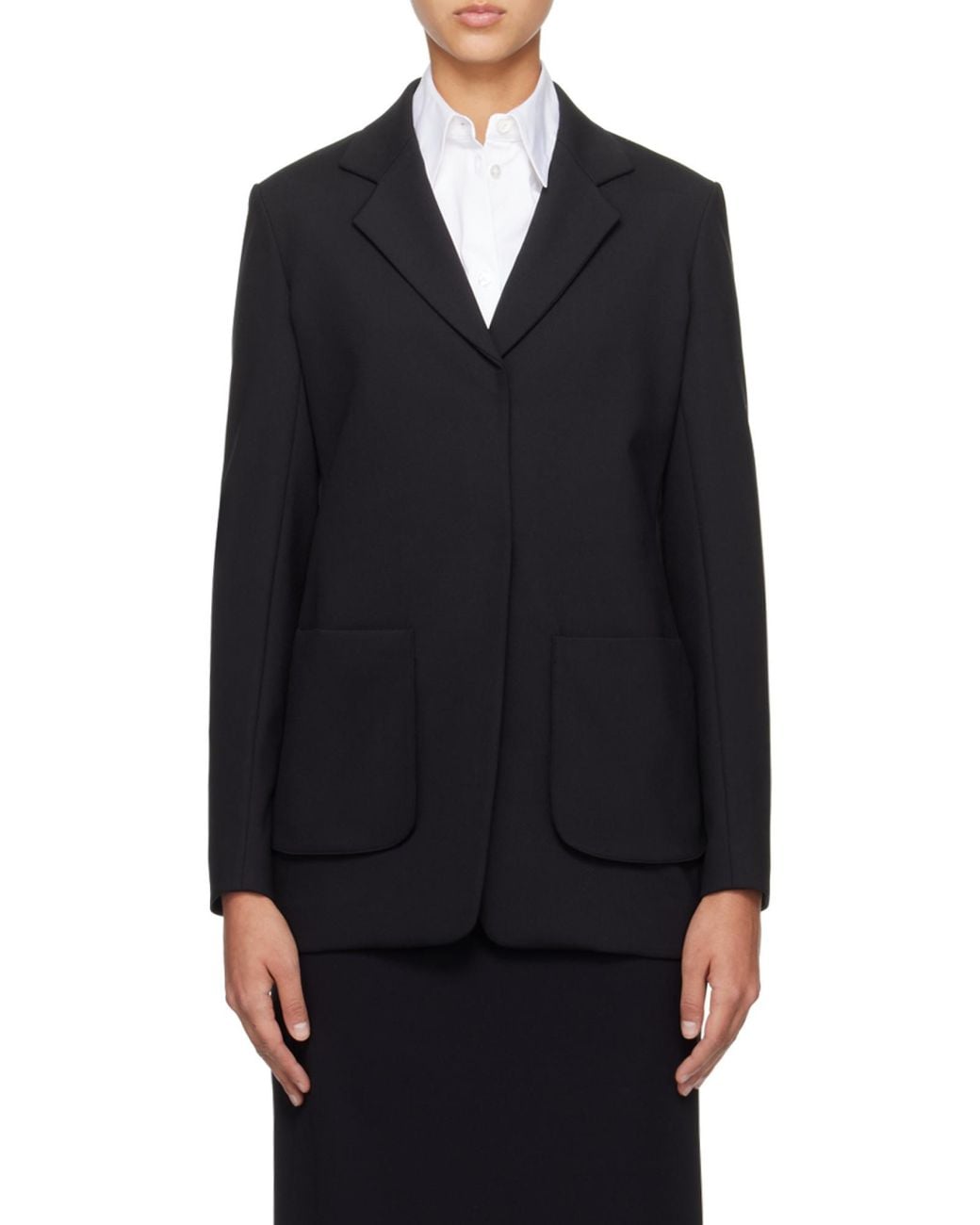 The Row Black Patch-Pocket Long Blazer