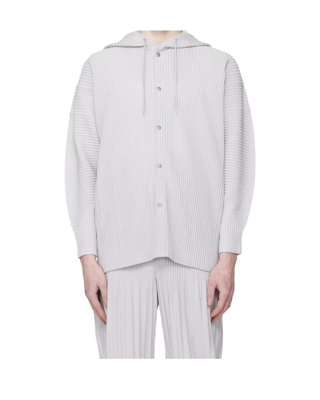 Homme Plissé Issey Miyake White Hooded Pleated Jacket for men