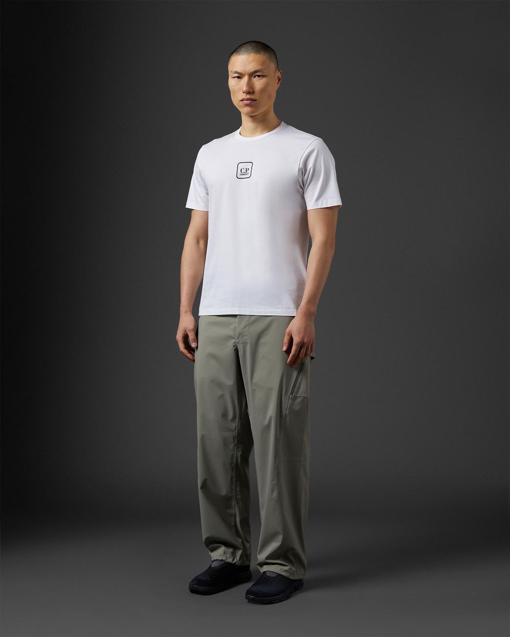 C P Company Gray Logo Patch Straight Leg Trousers for men