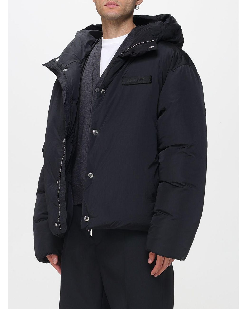 Jacquemus Black Logo Patch Hooded Jacket for men