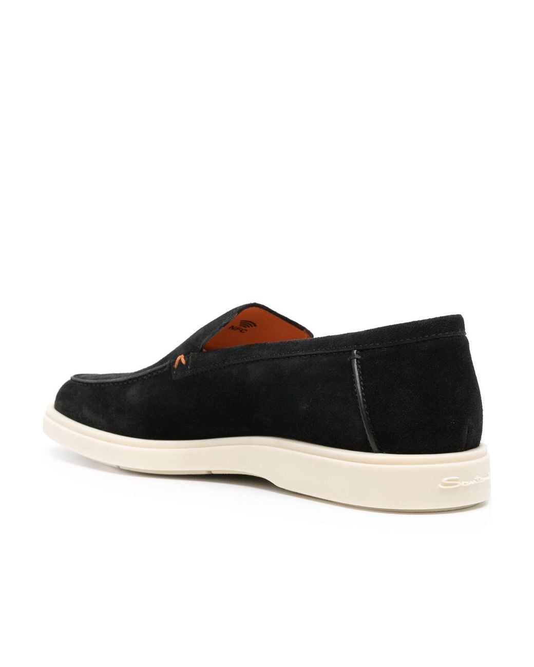 Santoni Black Almond-Toe Slip-On Loafers for men