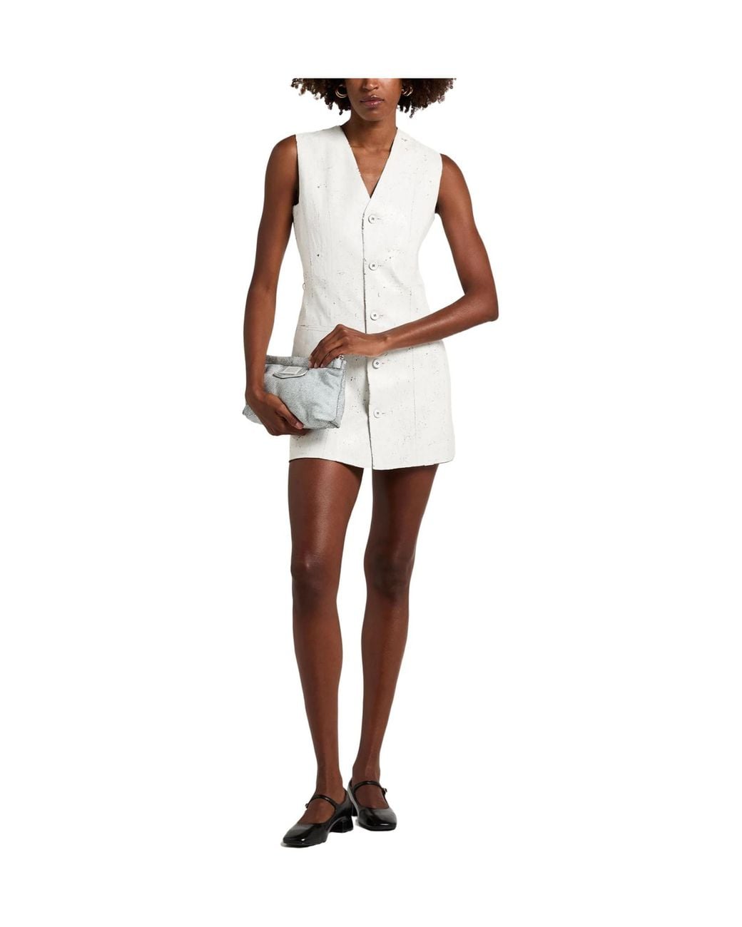 MM6 by Maison Margiela White Sleeveless V-Neck Shirt Dress