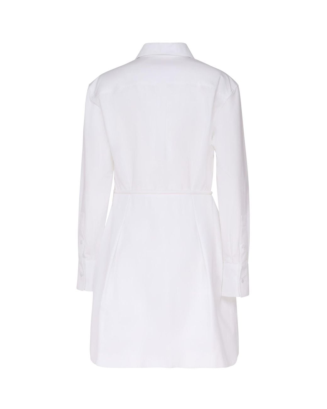 Valentino White Belted Straight Hem Long-Sleeved Shirt Dress