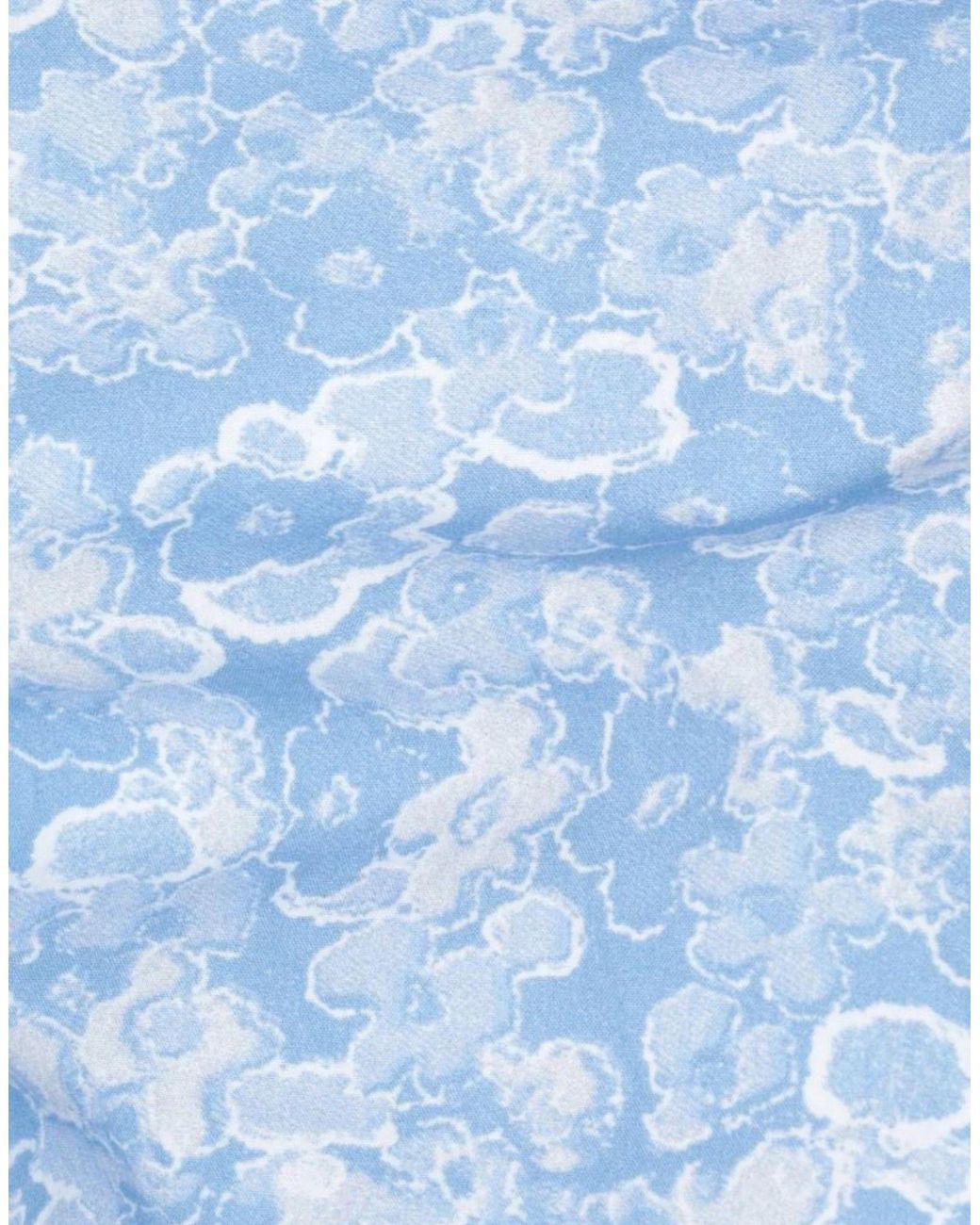 Ganni Blue High-Waist Straight-Leg Floral Pants