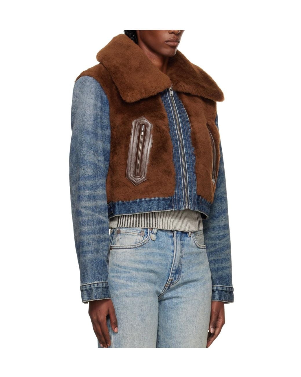 R13 Blue Denim Fur Jacket