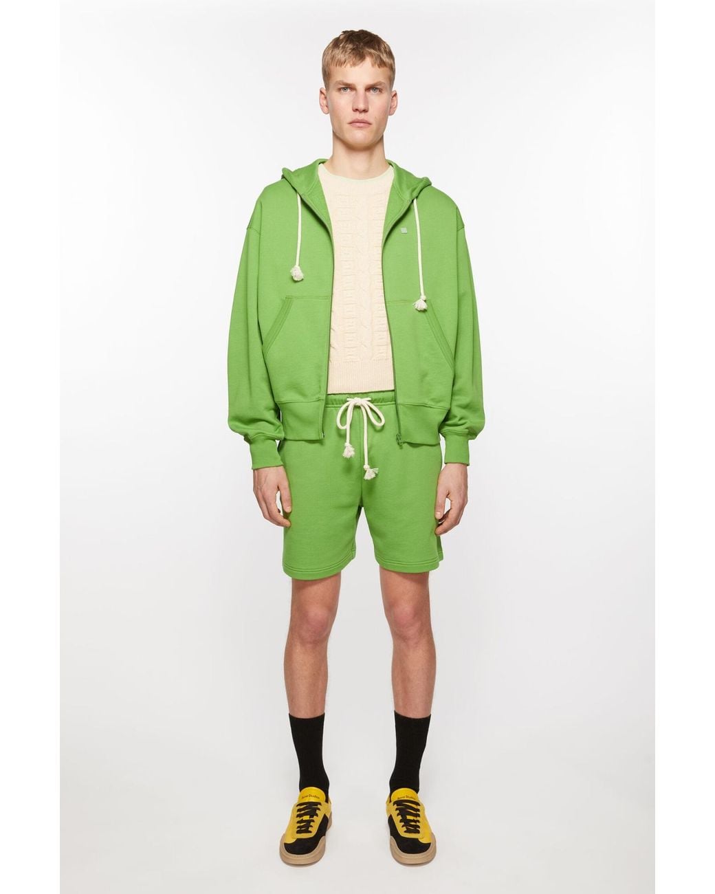 Acne Green Face Logo-Appliqu Cotton Track Shorts for men