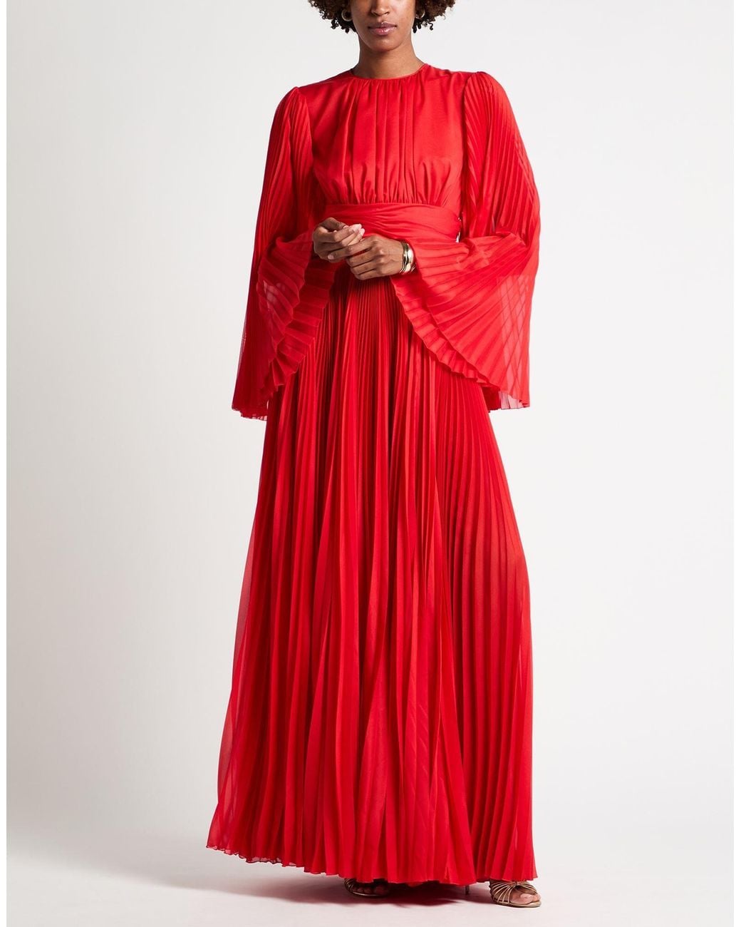 Dolce & Gabbana Red Solid-Color Long-Sleeved Chiffon Dress