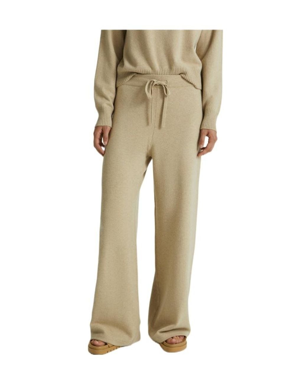 Yves Salomon Natural Knitted Wide-Leg Trousers