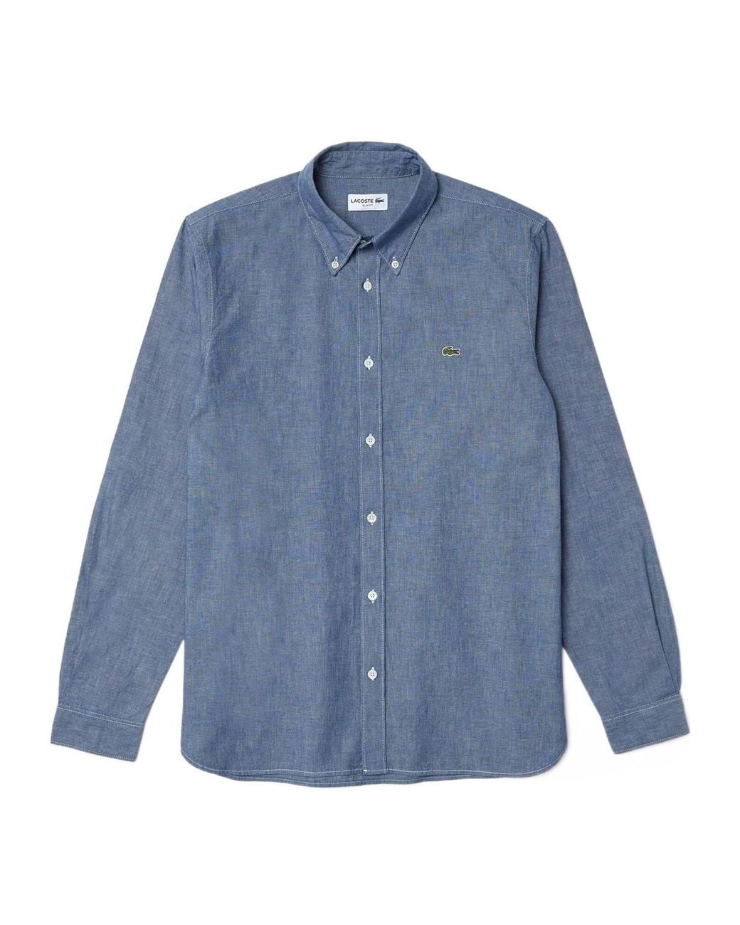 Lacoste Blue Slim Fit Concealed Placket Poplin Shirt for men