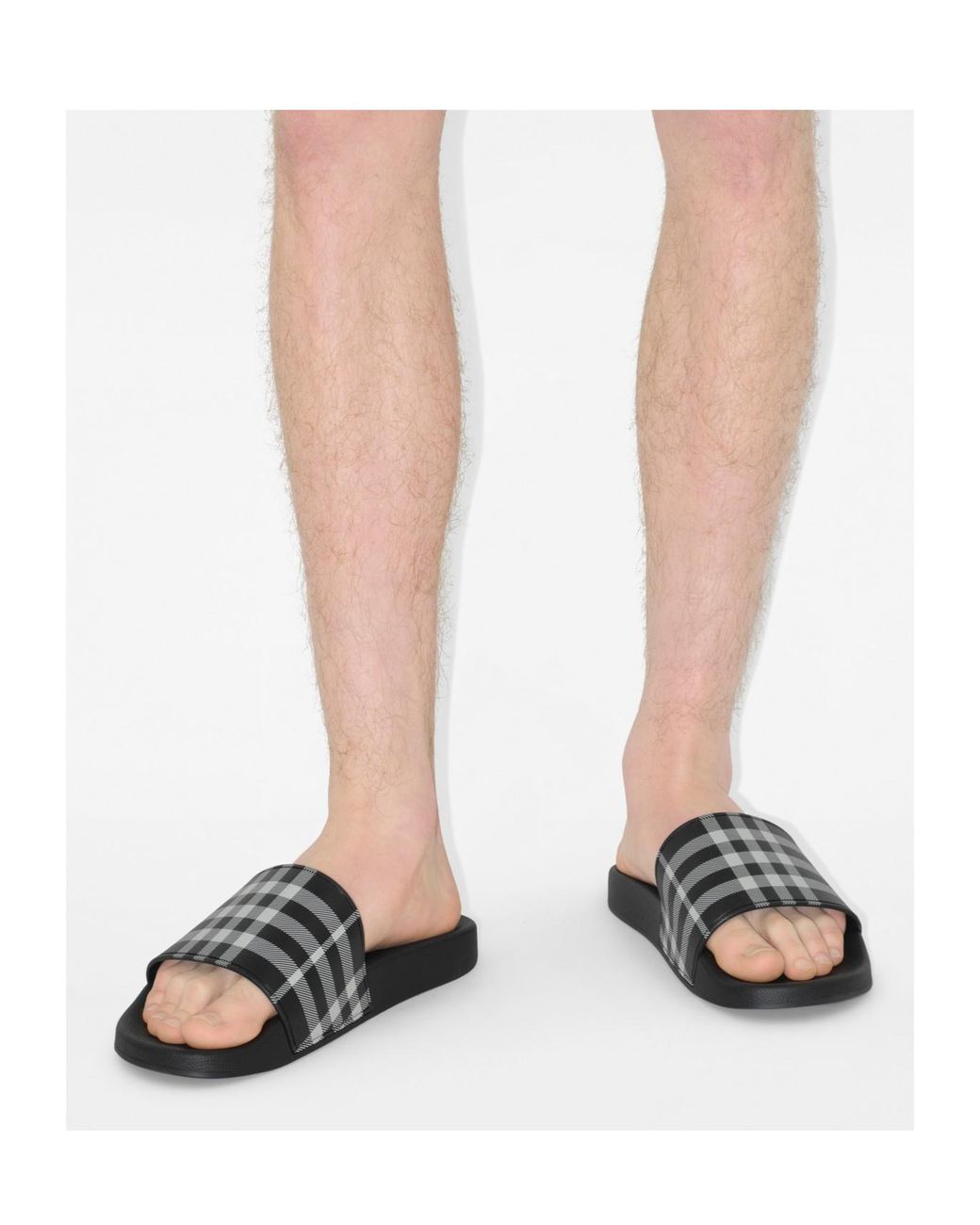 Burberry White Checked Slip-On Slides for men