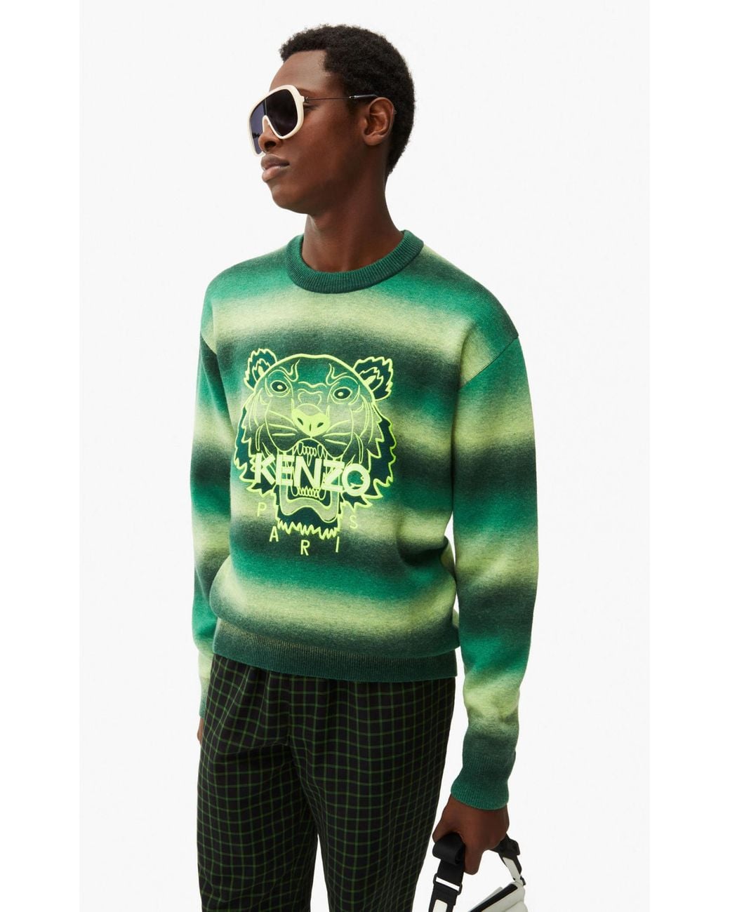 KENZO Green Embroidered Tiger Motif Jumper for men