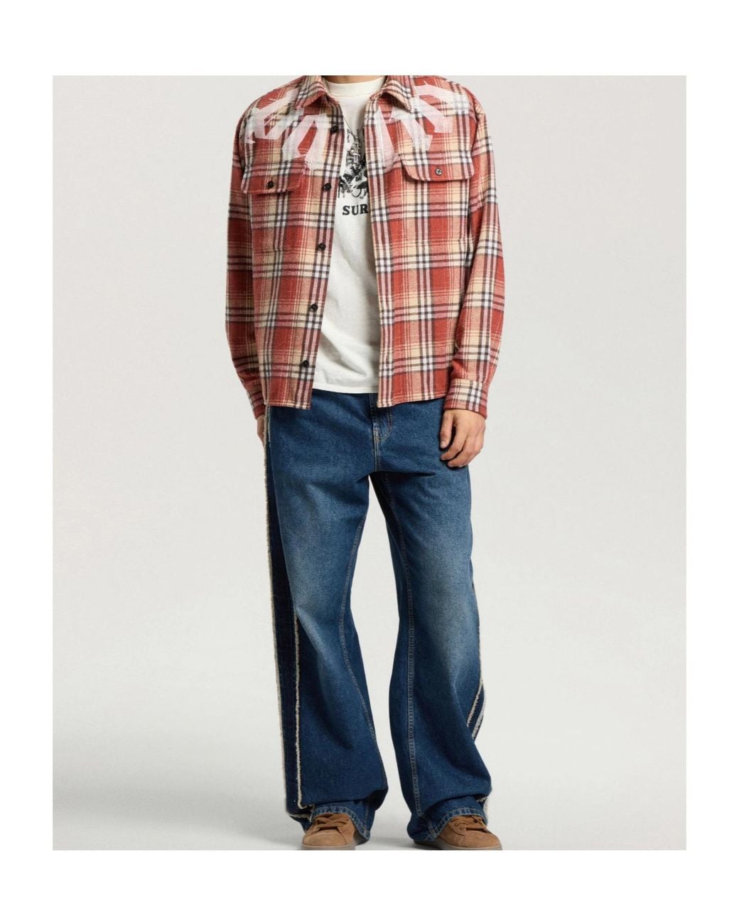 Palm Angels Pink Logo Printed Checked Shirt for men