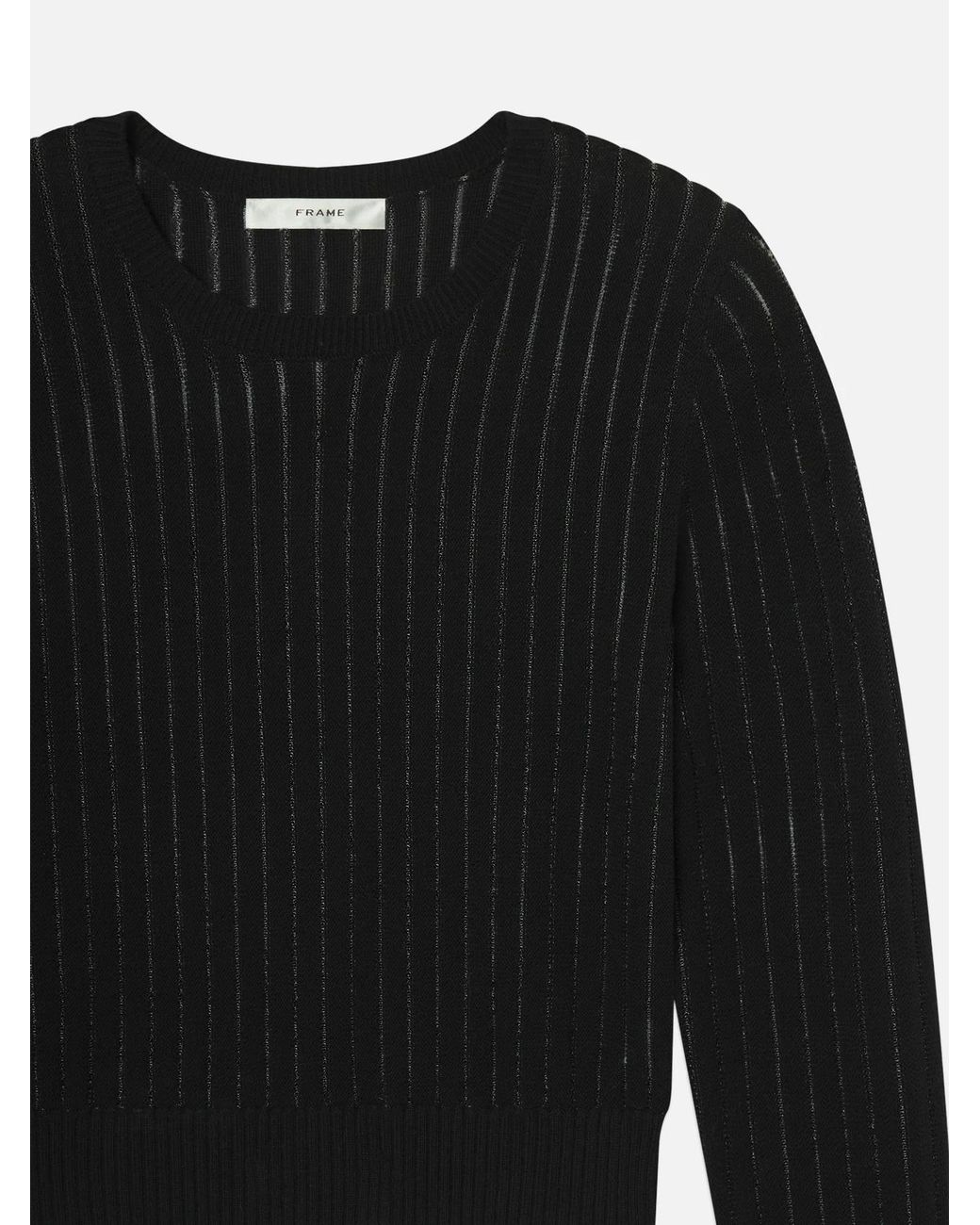 FRAME Black Sheer Ribbed Knitted Sweater