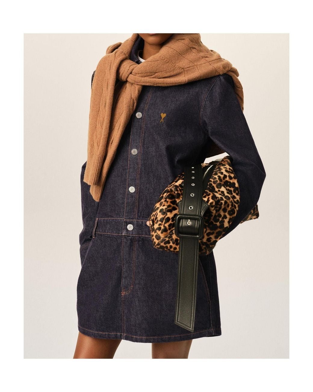 AMI Blue Cotton Denim Shirt Dress With Ami De Coeur