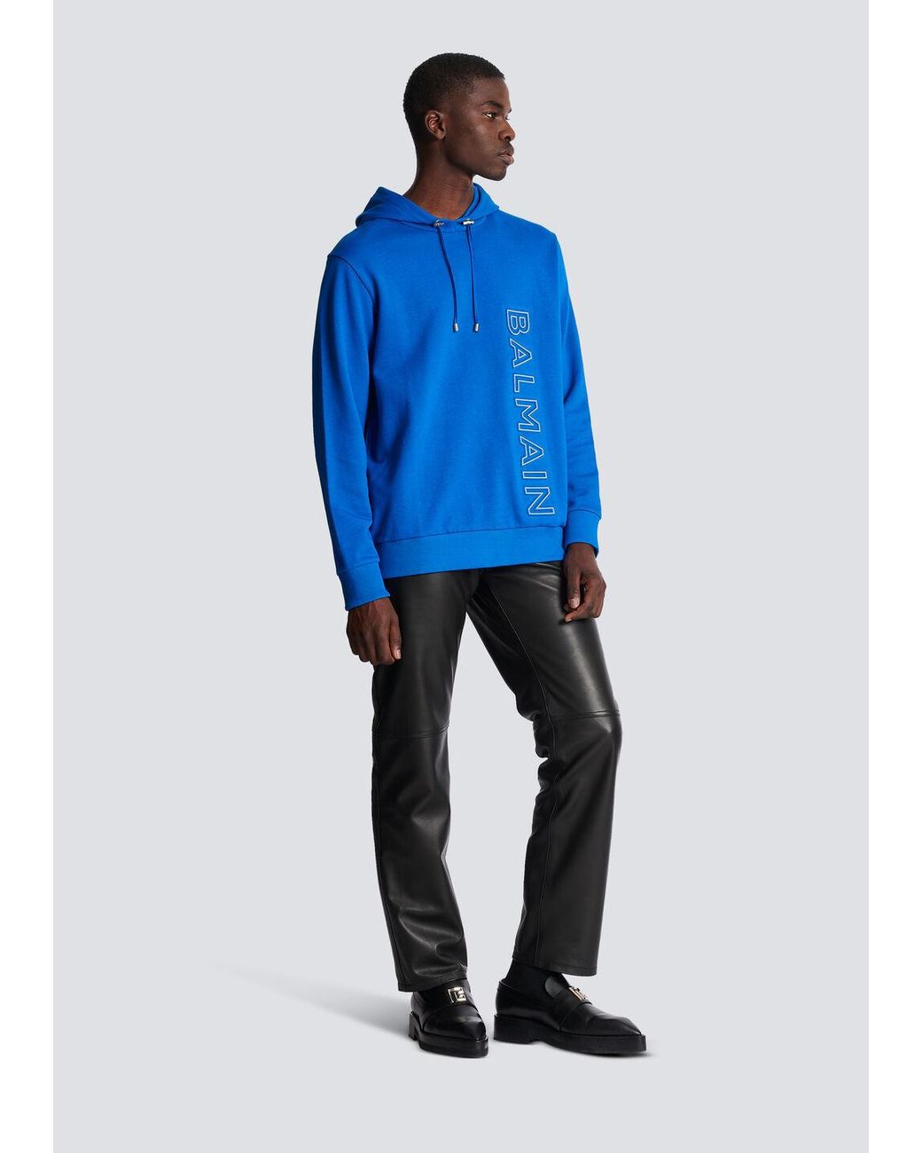 Balmain Blue Embossed Hooded Sweatshirt for men