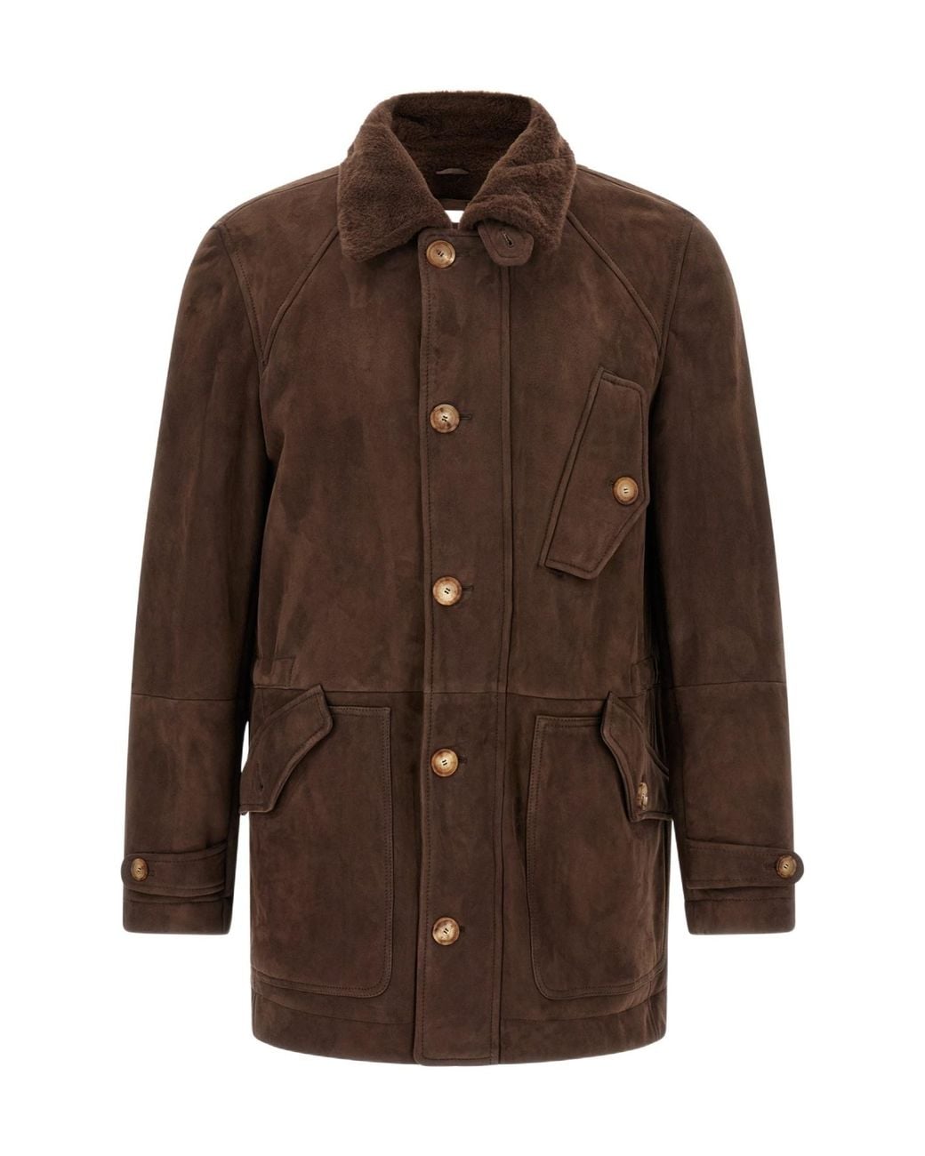 Brunello Cucinelli Brown Straight Hem Shearling Coat for men