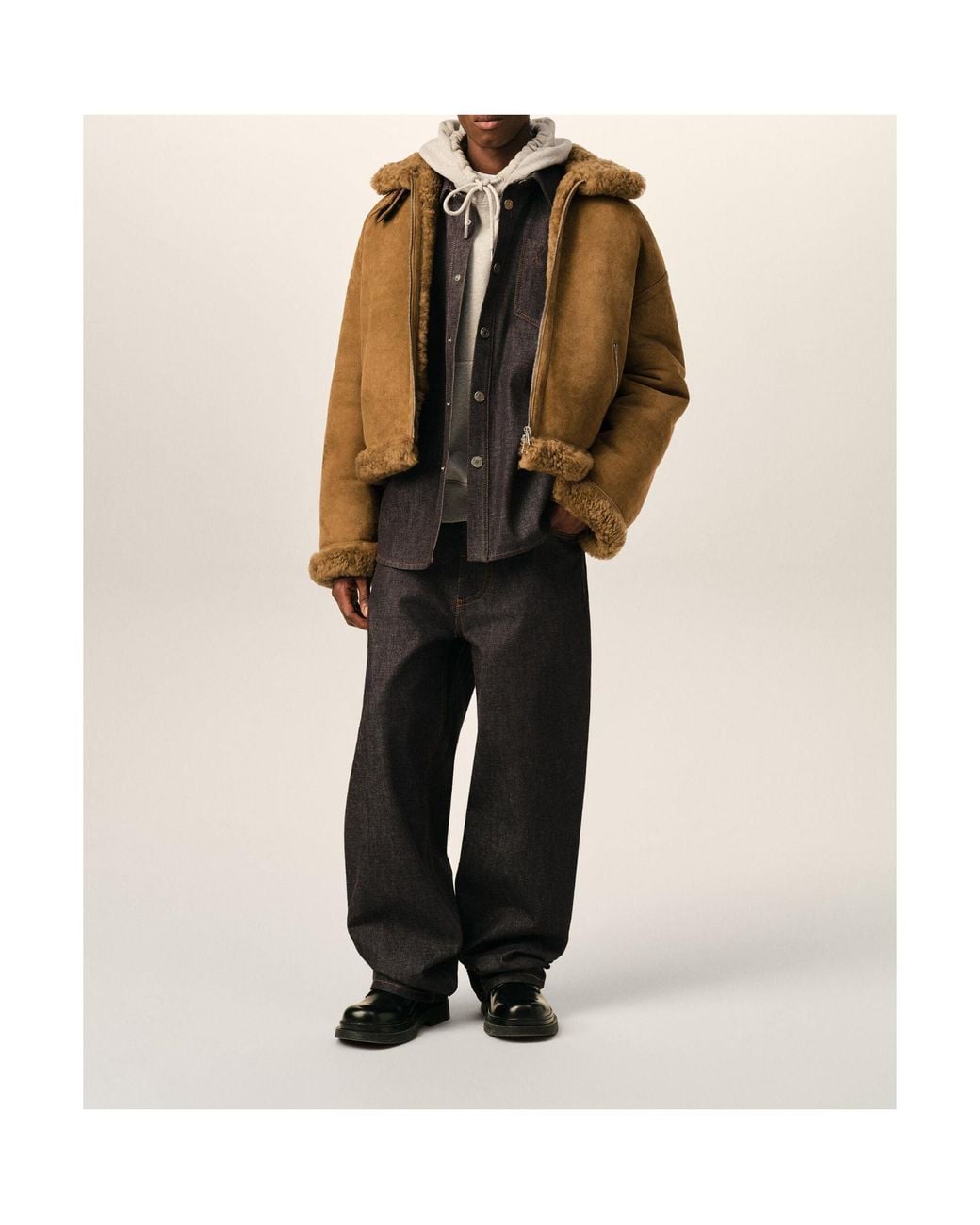 AMI Brown Sheep Shearling Aviator Jacket for men