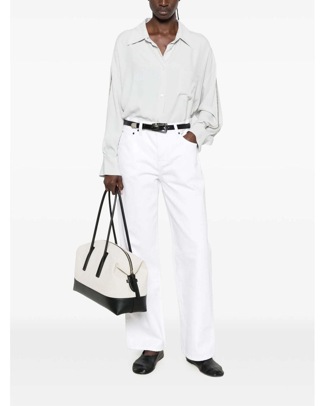 Fabiana Filippi Chain-Embellished Long-Sleeve Shirt in White | Lyst