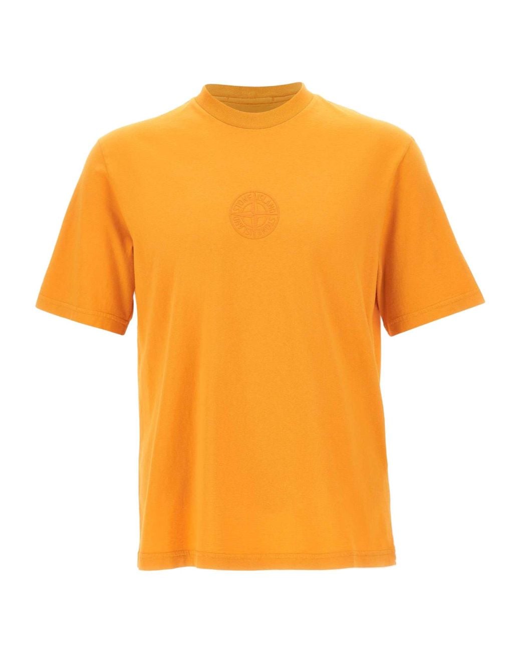 Stone Island Orange Camo Compass Printed Crewneck T-Shirt for men