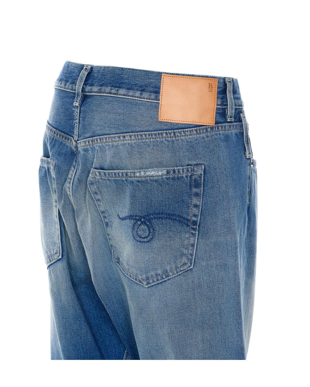 R13 Blue Crossover-Waist Turn-Up Hem Jeans
