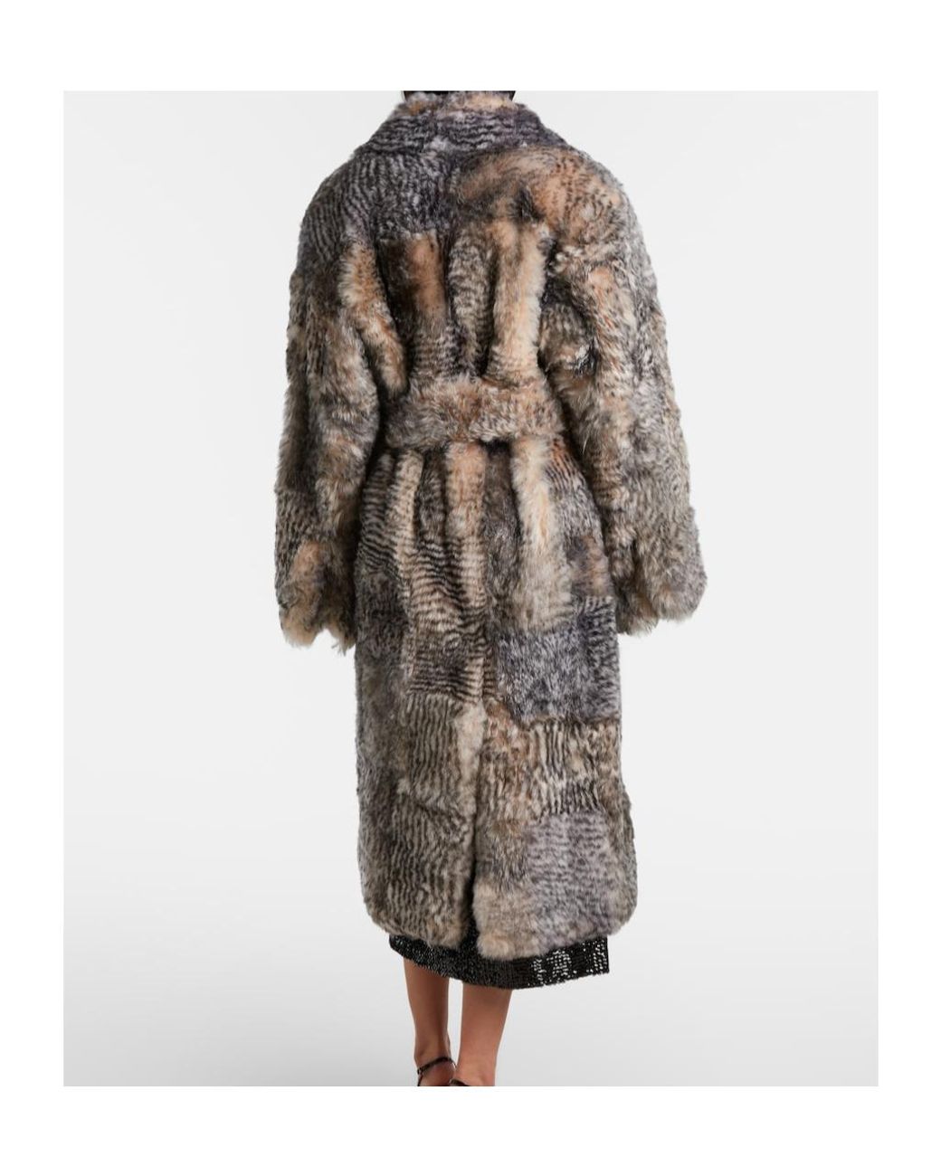 JACQUES WEI Gray Shearling Wrap Coat
