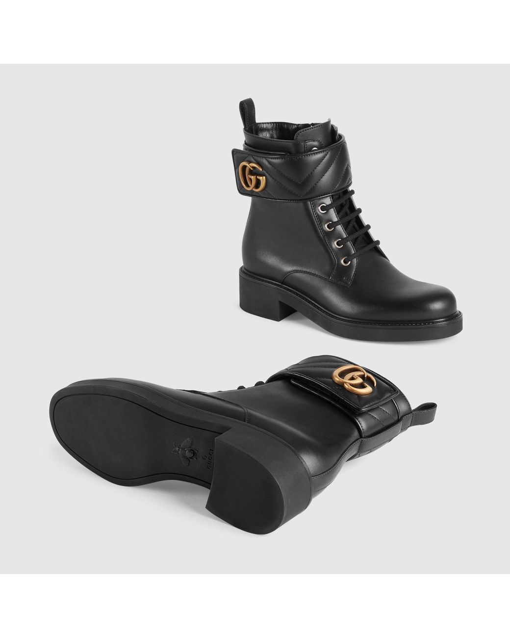 Gucci Black Logo Plaque Lace-Up Ankle Boots