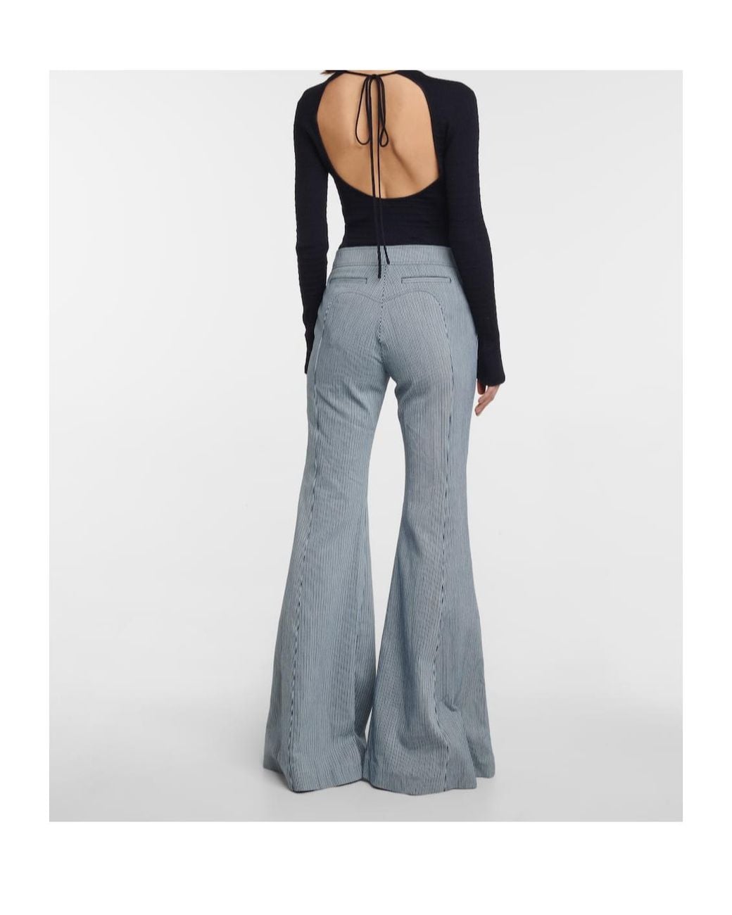 Gabriela Hearst Blue Striped High-Waisted Flared Trousers