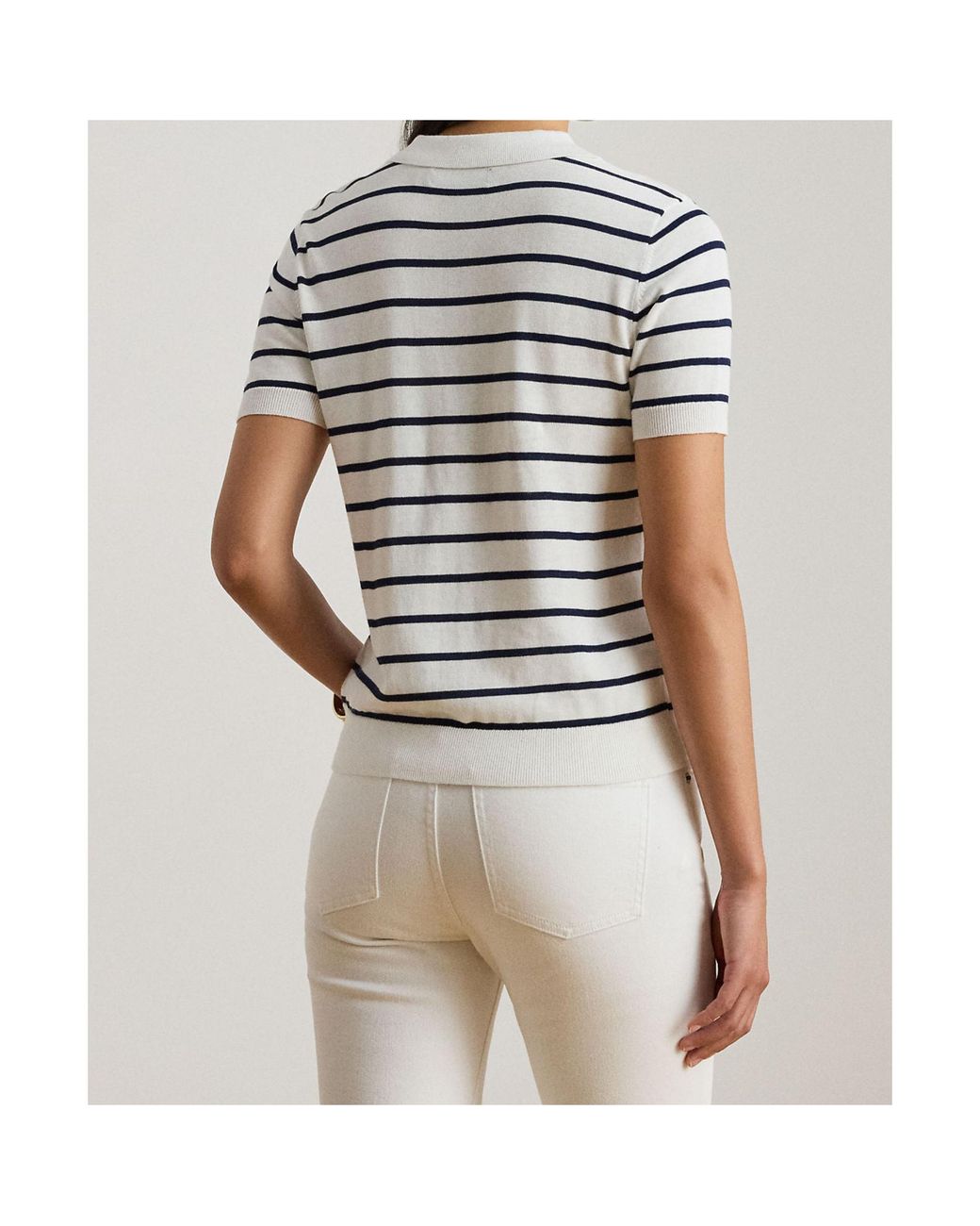 Ralph Lauren White Lauren Short Sleeved Striped Polo Shirt