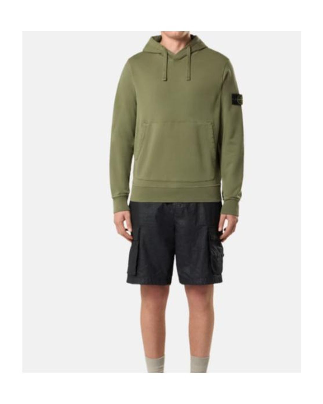 Stone Island Green Logo Patch Drawstring Hoodie for men