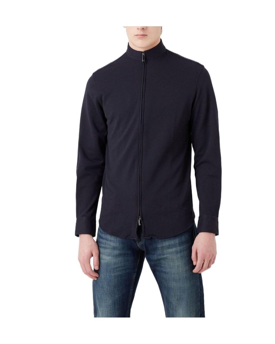 Emporio Armani Blue Standcollar Fullzip Jacket for men