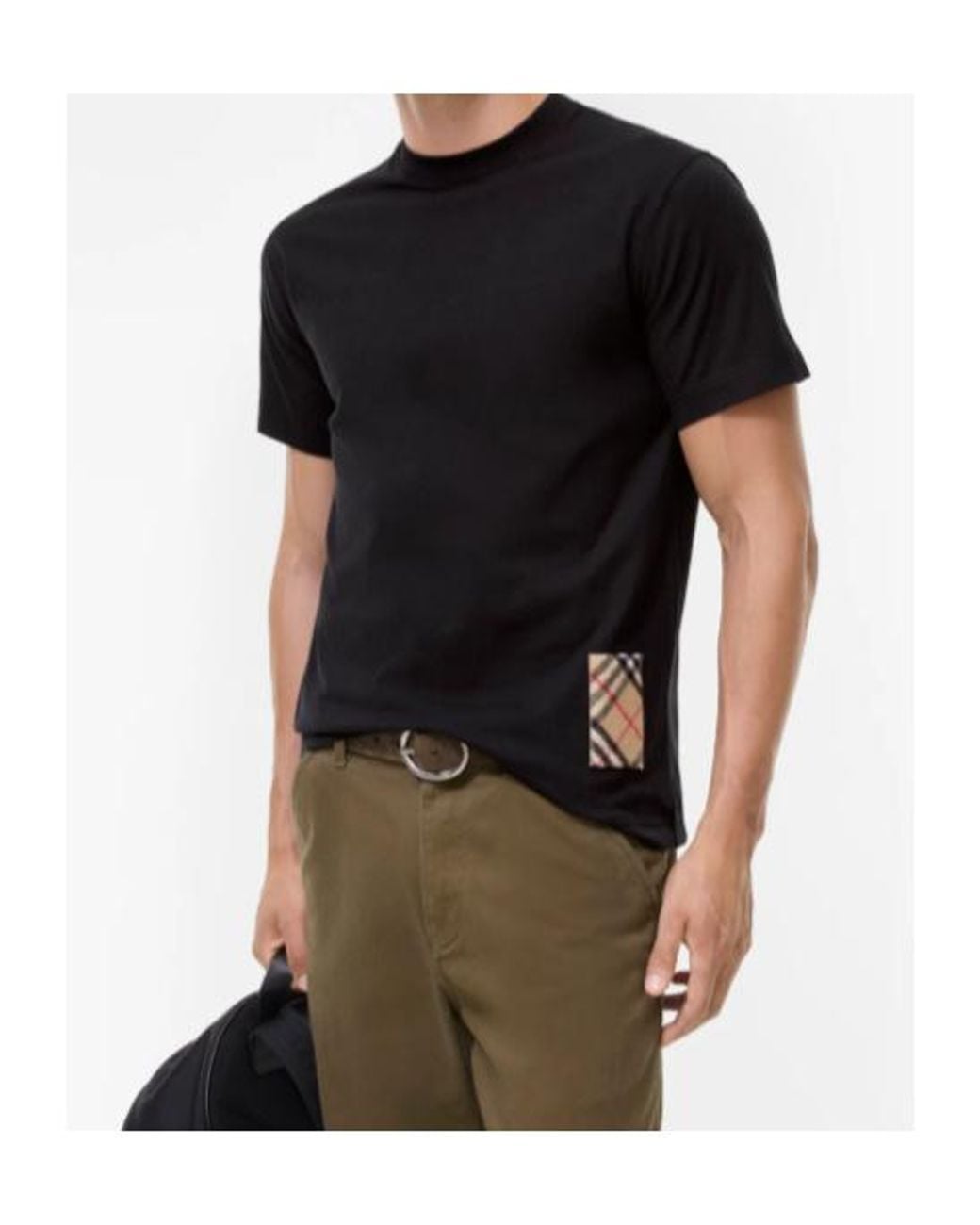 Burberry Black Cotton Check-Patch T-Shirt for men